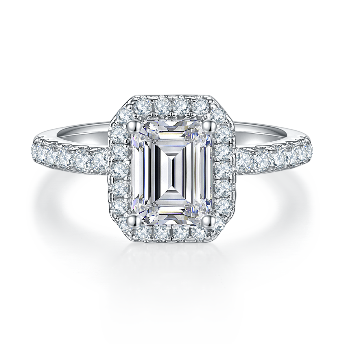 Light luxury rectangular S925 silver plated white gold moissanite diamond women's ring 2.0 carats D-grade